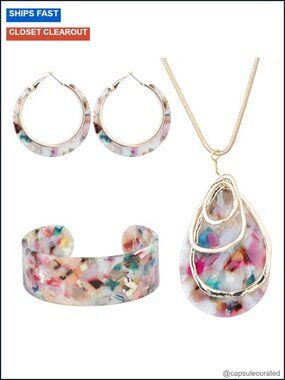 Statement Acrylic Jewelry Set - Earrings Necklace Bracelet Bohemian